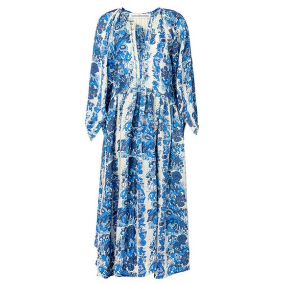 Alix of Bohemia 100% Silk Saranna Midi Dress-Women’s S-t Blue/White-Designer-NEW - Picture 2 of 12